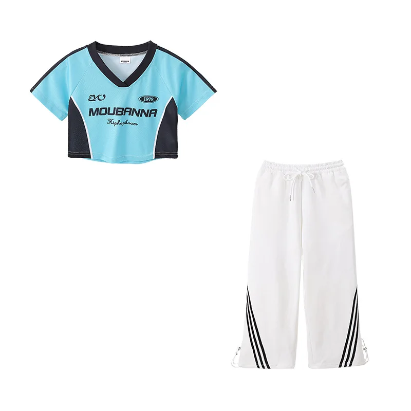 New Jazz Dancing Outfits for Girls Blue Black Crop Top Loose Pants Suit Group Ballroom Hip Hop Dance Costumes Performance Wear
New Jazz Dancing Outfits for Girls Blue Black Crop Top Loose Pants Suit Group Ballroom Hip Hop Dance Costumes Performance Wear