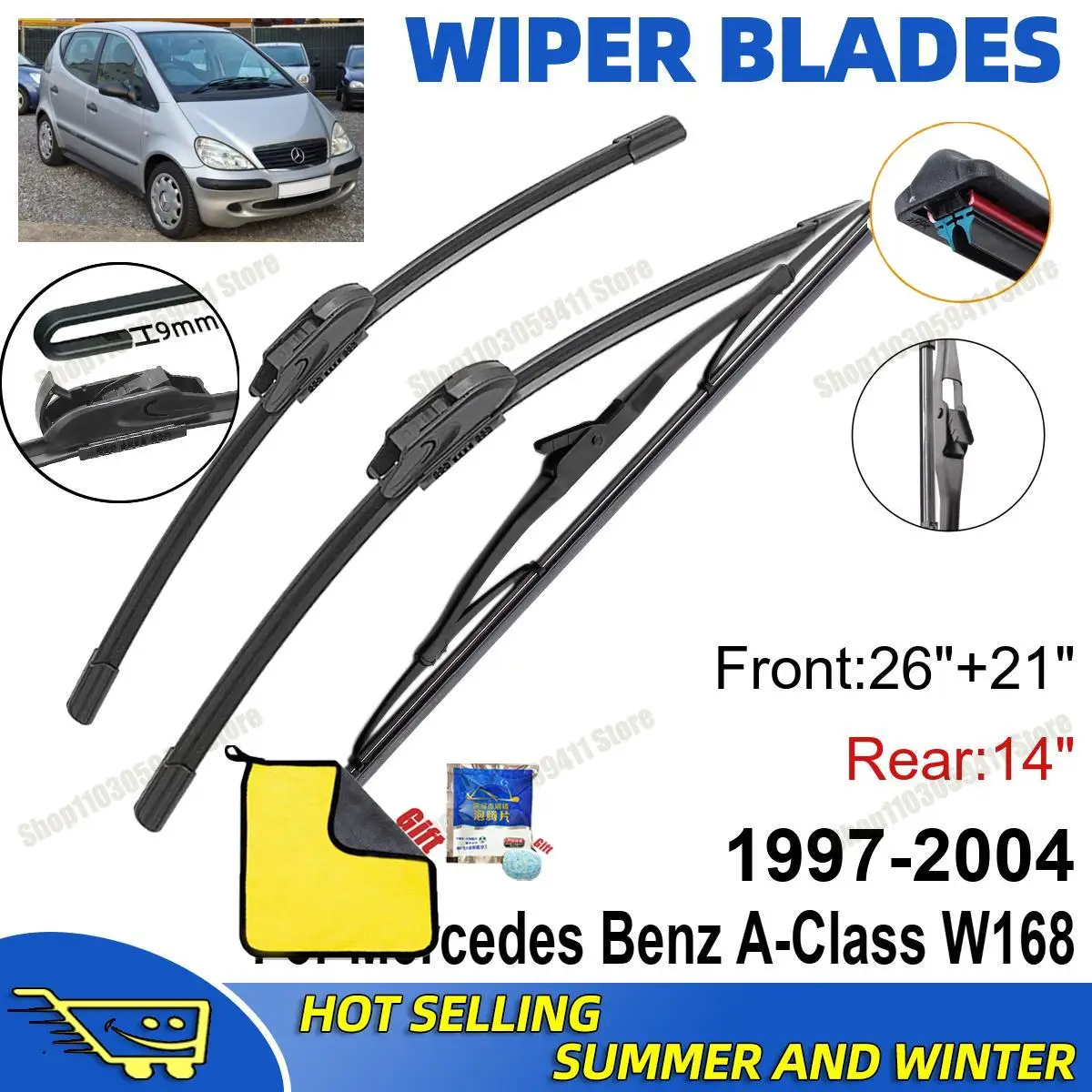 3PCS For Mercedes Benz A-Class W168 1997-2004 26" + 21"+ 14" Front Rear Wiper Blades Set Windshield Windscreen Car Accessories
3PCS For Mercedes Benz A-Class W168 1997-2004 26" + 21"+ 14" Front Rear Wiper Blades Set Windshield Windscreen Car Accessories