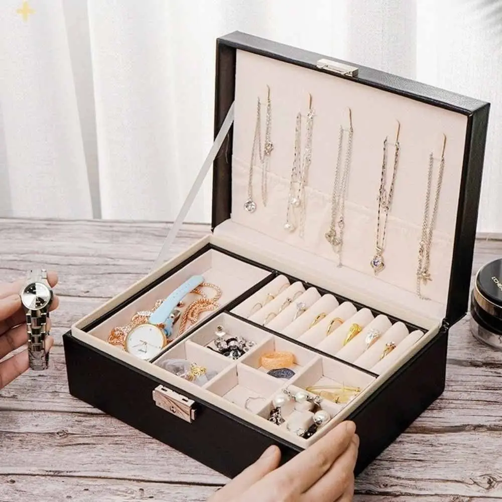2 Layer Double-layer Jewelry Box with Lock PU Leather Necklace Earring Box Large Capacity Elegant Leather Jewelry Organizer
2 Layer Double-layer Jewelry Box with Lock PU Leather Necklace Earring Box Large Capacity Elegant Leather Jewelry Organizer