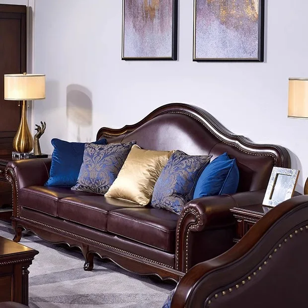 American rural solid wood living room leather sofa retro engraving North American queen series high-end single and double three
American rural solid wood living room leather sofa retro engraving North American queen series high-end single and double three