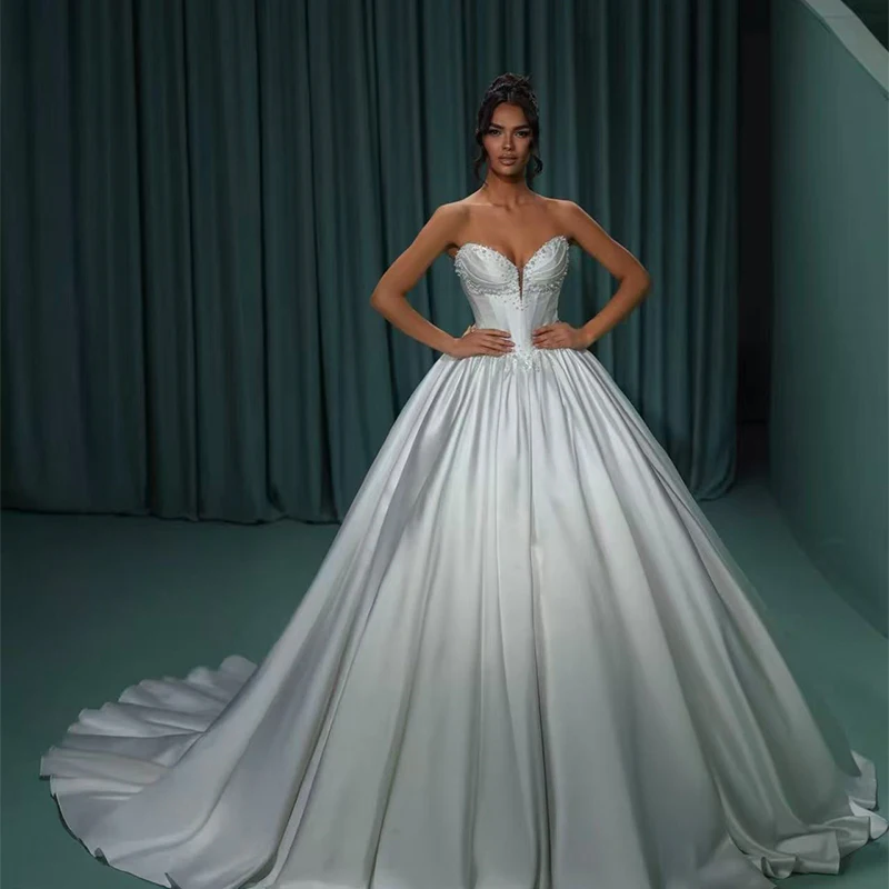 Romantic Wedding Dress Princess Full Satin With Beading Ball Gown Sleeveless Strapless Customized Bride Dress Vestido De Novia
Romantic Wedding Dress Princess Full Satin With Beading Ball Gown Sleeveless Strapless Customized Bride Dress Vestido De Novia