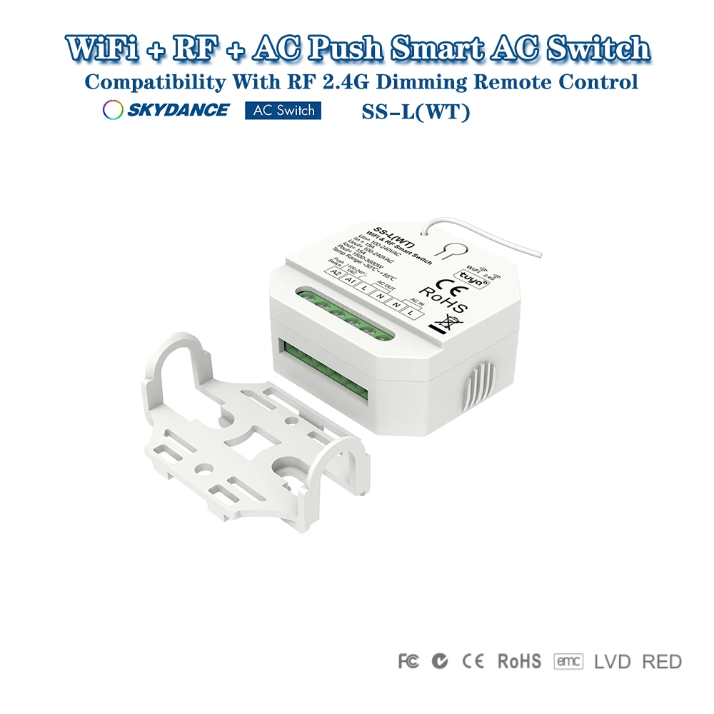 Skydance SS-L (WT) AC100-240V Wi-Fi + кнопочный переключатель + 2,4 ГГцRF 1500-3600 Вт умный релейный переключатель переменного тока для одноцветной светодиодной лампы без затемнения
Skydance SS-L (WT) AC100-240V Wi-Fi + кнопочный переключатель + 2,4 ГГцRF 1500-3600 Вт умный релейный переключатель переменного тока для одноцветной светодиодной лампы без затемнения