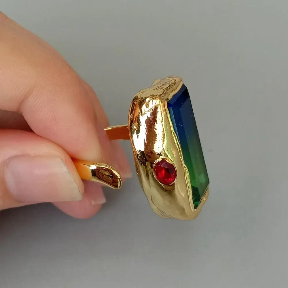 YYGEM 20x30 мм, прямоугольное кольцо из сине-зеленого агата с золотым покрытием, уникальное ювелирное изделие, регулируемое кольцо с камнем
YYGEM 20x30 мм, прямоугольное кольцо из сине-зеленого агата с золотым покрытием, уникальное ювелирное изделие, регулируемое кольцо с камнем