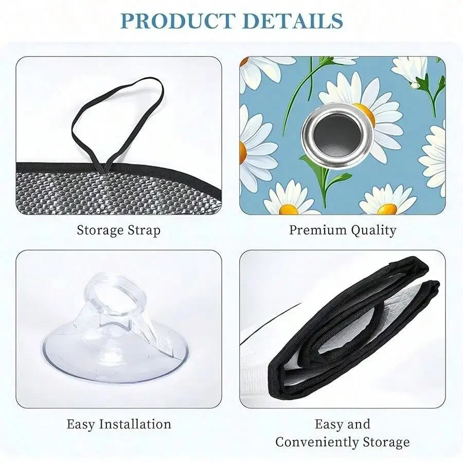 Foldable Car Sunshade With Daisy Pattern Blue Background UV Protection For Front Window Summer Driving
Foldable Car Sunshade With Daisy Pattern Blue Background UV Protection For Front Window Summer Driving