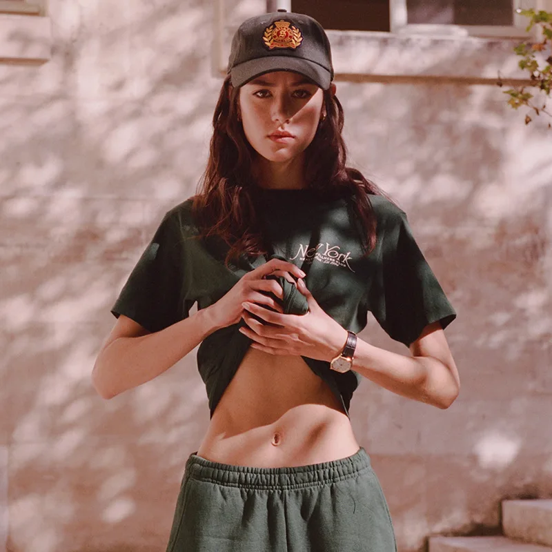 Summer new North American niche letter printed cotton round neck green women's short sleeved sports T-shirt
Summer new North American niche letter printed cotton round neck green women's short sleeved sports T-shirt