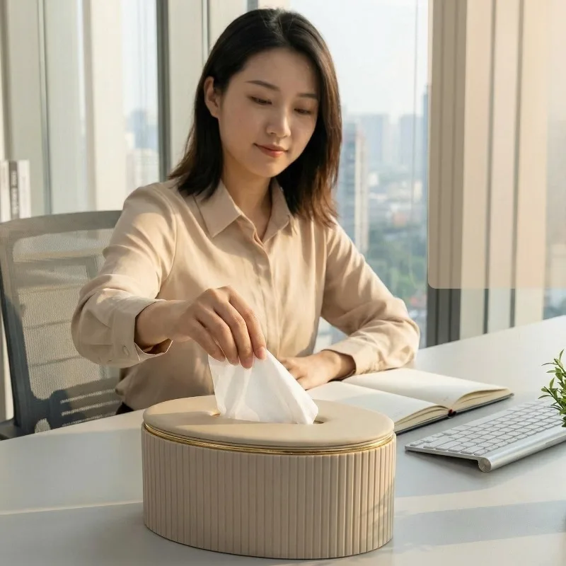 Nordic Minimalist Luxury Oval Shape PU Leather Tissue Box Creative Vertical Striped Paper Drawer Home Hotel Table Ornaments
Nordic Minimalist Luxury Oval Shape PU Leather Tissue Box Creative Vertical Striped Paper Drawer Home Hotel Table Ornaments
