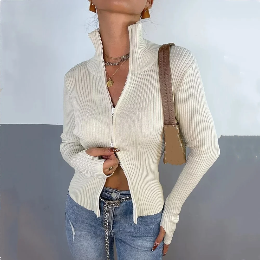 Autumn Winter Harajuku Women High Collar Ribbed Knitting 2 Head Open Zipper Fastening Cardigan Full Sleeve Short Thick Sweater
Autumn Winter Harajuku Women High Collar Ribbed Knitting 2 Head Open Zipper Fastening Cardigan Full Sleeve Short Thick Sweater