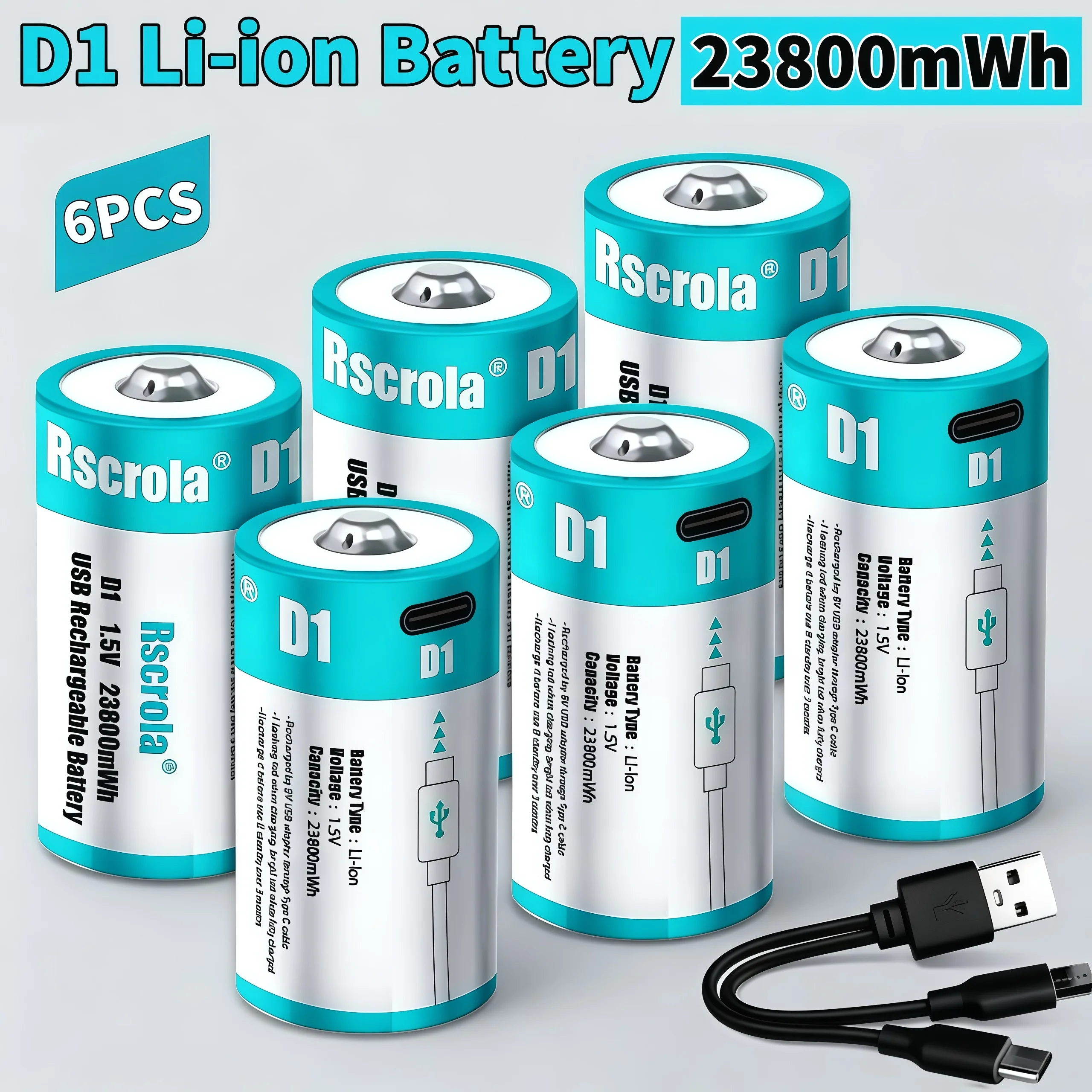1.5V 23800mWh USB Rechargeable D Size Battery LR20 D Cell Lithium Battery for Gas Cooker Water Heater Flashlight Radios
1.5V 23800mWh USB Rechargeable D Size Battery LR20 D Cell Lithium Battery for Gas Cooker Water Heater Flashlight Radios