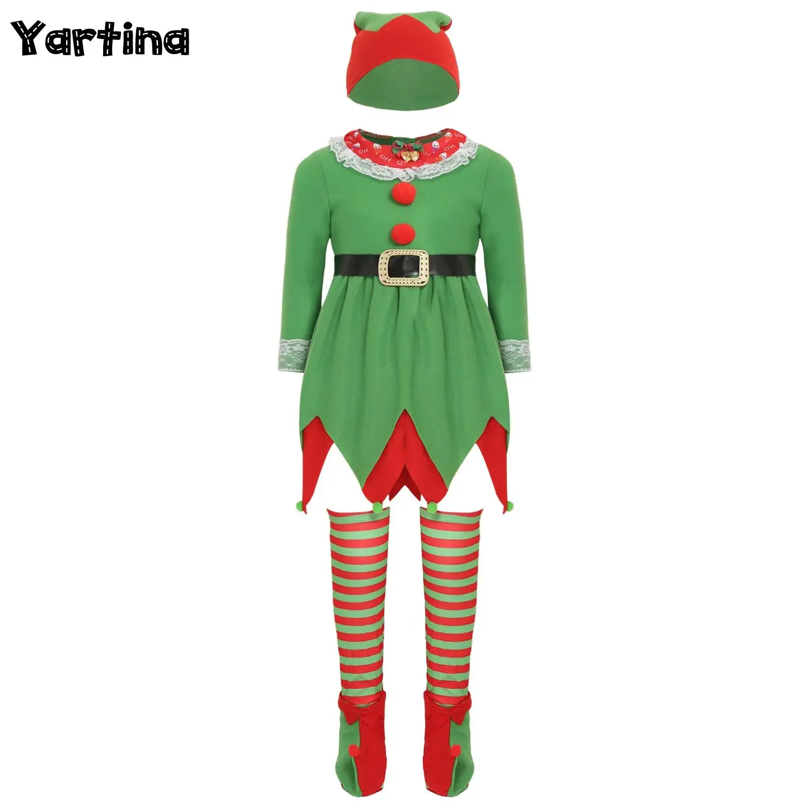Girls Christmas Elf Santa Claus Costume Set New Year Xmas Party Outfits Bow Bell Adorned Cute Lace Edge Layered Jagged Hem Dress
Girls Christmas Elf Santa Claus Costume Set New Year Xmas Party Outfits Bow Bell Adorned Cute Lace Edge Layered Jagged Hem Dress
