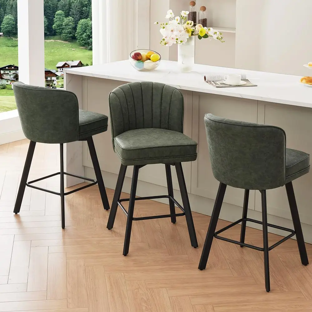 Swivel Counter Height Bar Stools Set of 3, 26 Modern Barstools with Backs and Metal Legs, Upholstered Bar Chairs, Faux Leather
Swivel Counter Height Bar Stools Set of 3, 26 Modern Barstools with Backs and Metal Legs, Upholstered Bar Chairs, Faux Leather