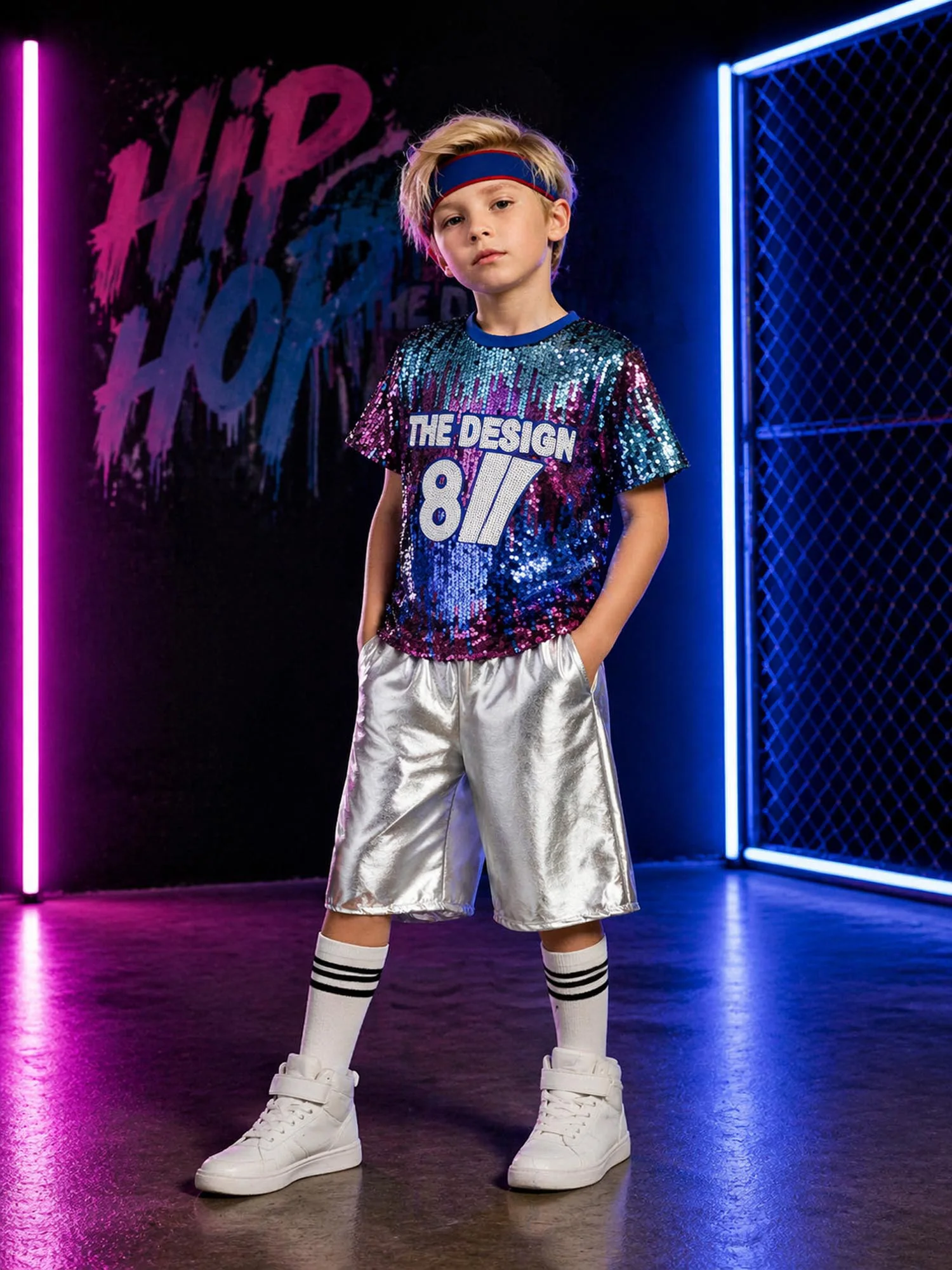 Kids Cheer Squad Outfit Short Sleeve T Shirt and Shiny Metallic Pants Sparkly Breathable for Stage Performance Game Day
Kids Cheer Squad Outfit Short Sleeve T Shirt and Shiny Metallic Pants Sparkly Breathable for Stage Performance Game Day