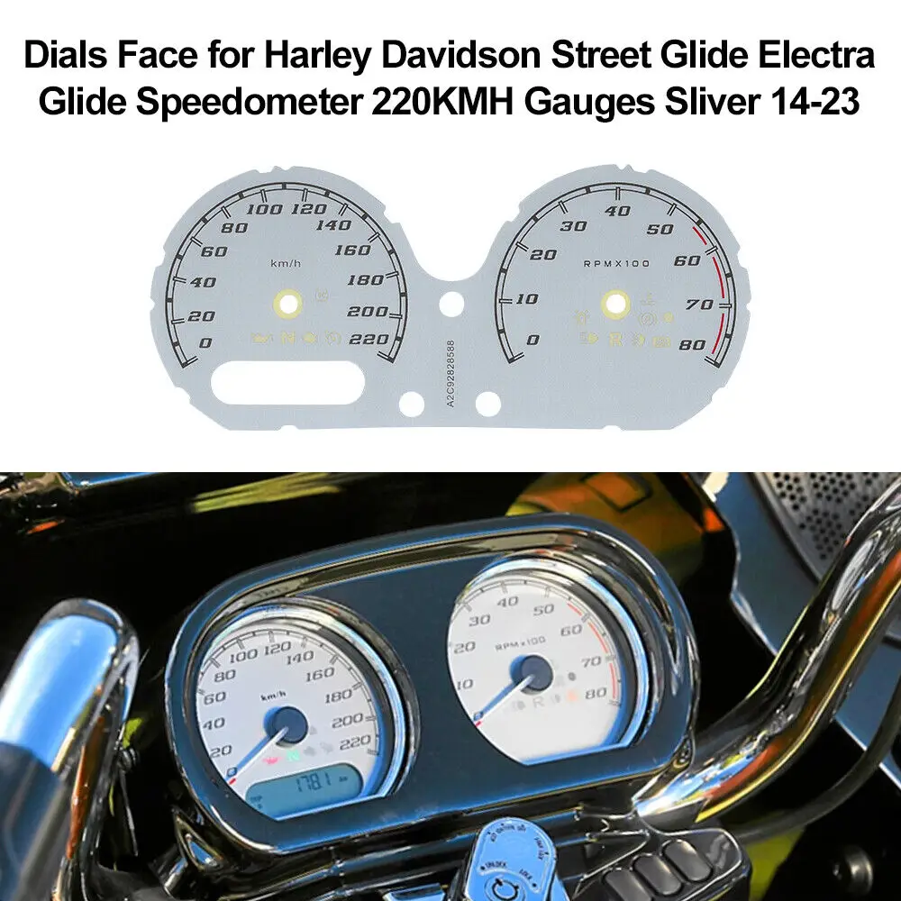 Silver Motorcycle Counter Dials Face for Harley Street Glide Electra Glide Speedometer KMH Gauges 
Silver Motorcycle Counter Dials Face for Harley Street Glide Electra Glide Speedometer KMH Gauges