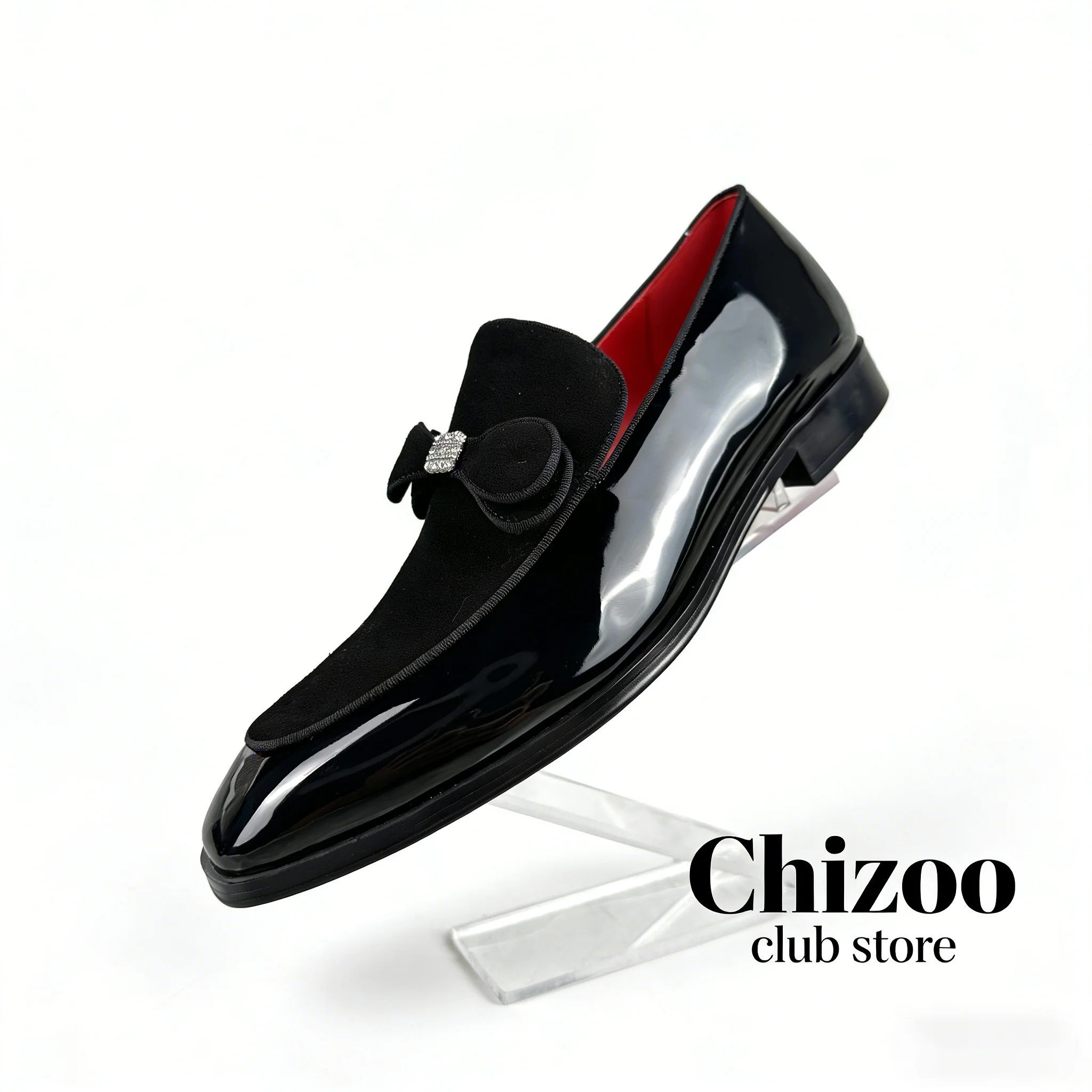 Men's Black Patent Leather Loafers with Red Insole, Luxury Crystal Bow Slip-On Dress Shoes, Formal Business Wedding Party Footwe
Men's Black Patent Leather Loafers with Red Insole, Luxury Crystal Bow Slip-On Dress Shoes, Formal Business Wedding Party Footwe