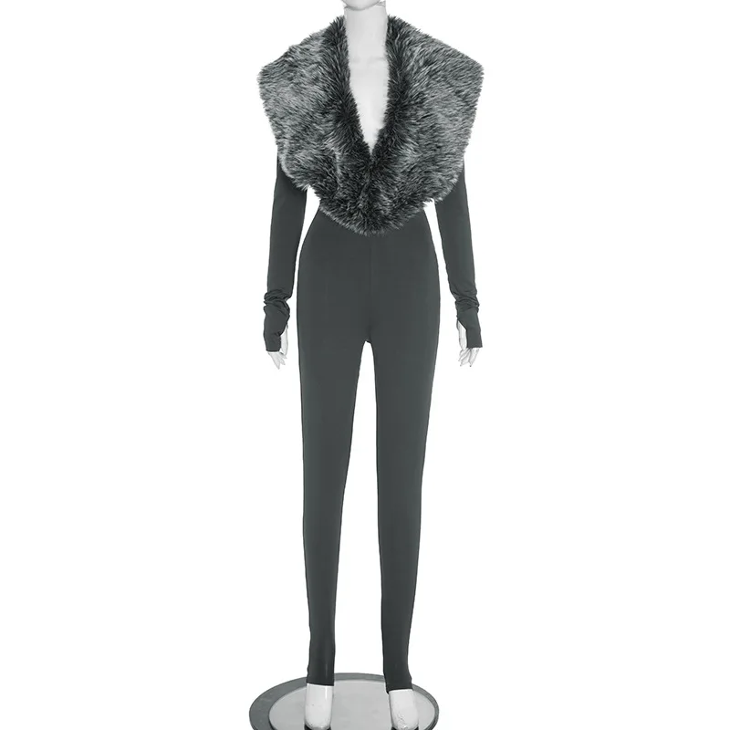 Sexy V-Neck Faux Fur Collar Jumpsuits for Woman 2026 Autumn Fashion Long Sleeve Leggings Club Outfits Female One Piece Rompers
Sexy V-Neck Faux Fur Collar Jumpsuits for Woman 2026 Autumn Fashion Long Sleeve Leggings Club Outfits Female One Piece Rompers