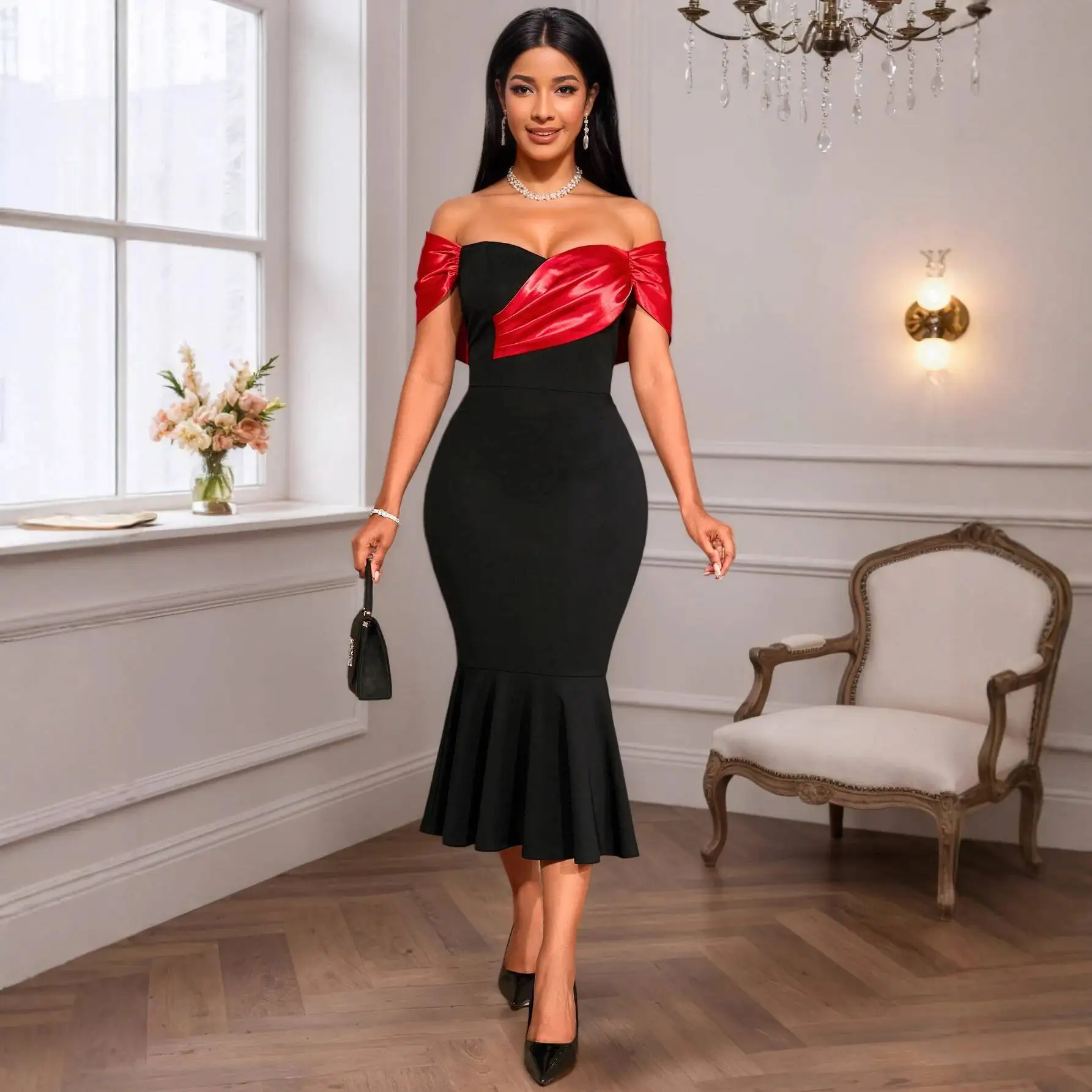 Off-shoulder Sexy Color-block Party Dress One-shoulder Ruffle Slim Fit Mermaid Evening Gown Dresses Robe Vestido Women Party
Off-shoulder Sexy Color-block Party Dress One-shoulder Ruffle Slim Fit Mermaid Evening Gown Dresses Robe Vestido Women Party