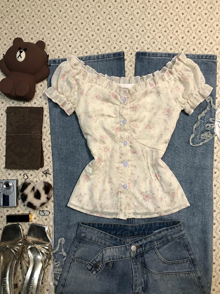 Slimming Floral Print Sweet Style Short Sleeve One Shoulder Top for Girls Princess Cut Cotton Blend Summer Shirt Women
Slimming Floral Print Sweet Style Short Sleeve One Shoulder Top for Girls Princess Cut Cotton Blend Summer Shirt Women