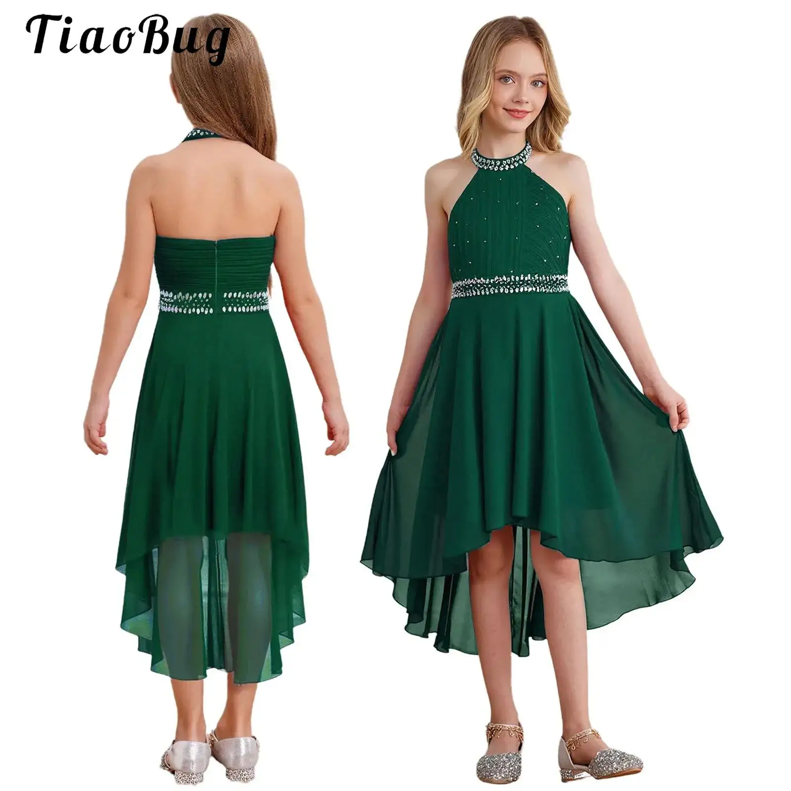 High-Low Chiffon Skirt Flower Girls Dress Halterneck Glitter Rhinestone Princess Dress for Birthday Party Wedding Bridesmaid
High-Low Chiffon Skirt Flower Girls Dress Halterneck Glitter Rhinestone Princess Dress for Birthday Party Wedding Bridesmaid