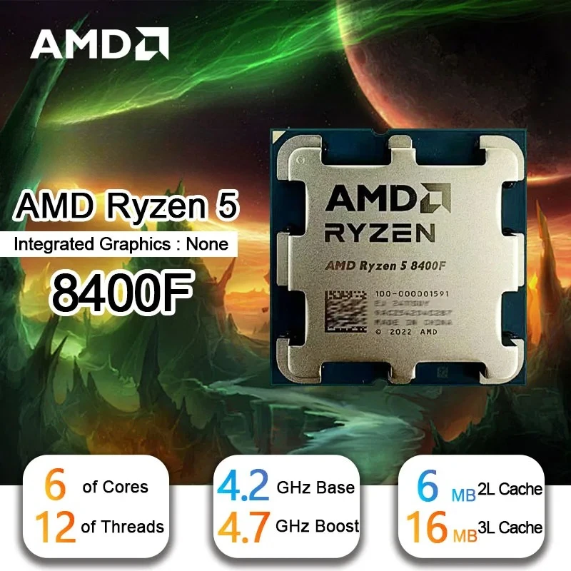 AMD 4.2GHz Ryzen 5 8400F New R5 8400F 6 Cores 12 Threads Desktop computer processor with AM5 Socket CPU
AMD 4.2GHz Ryzen 5 8400F New R5 8400F 6 Cores 12 Threads Desktop computer processor with AM5 Socket CPU