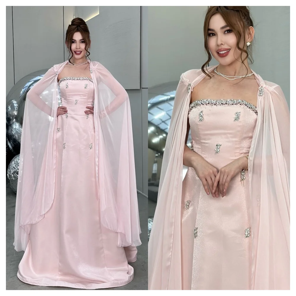 Customized Formal Pink Jersey Evening Dress Delicate Strapless Long Sleeves Party Dress High Quality Chapel Train Pro
Customized Formal Pink Jersey Evening Dress Delicate Strapless Long Sleeves Party Dress High Quality Chapel Train Pro