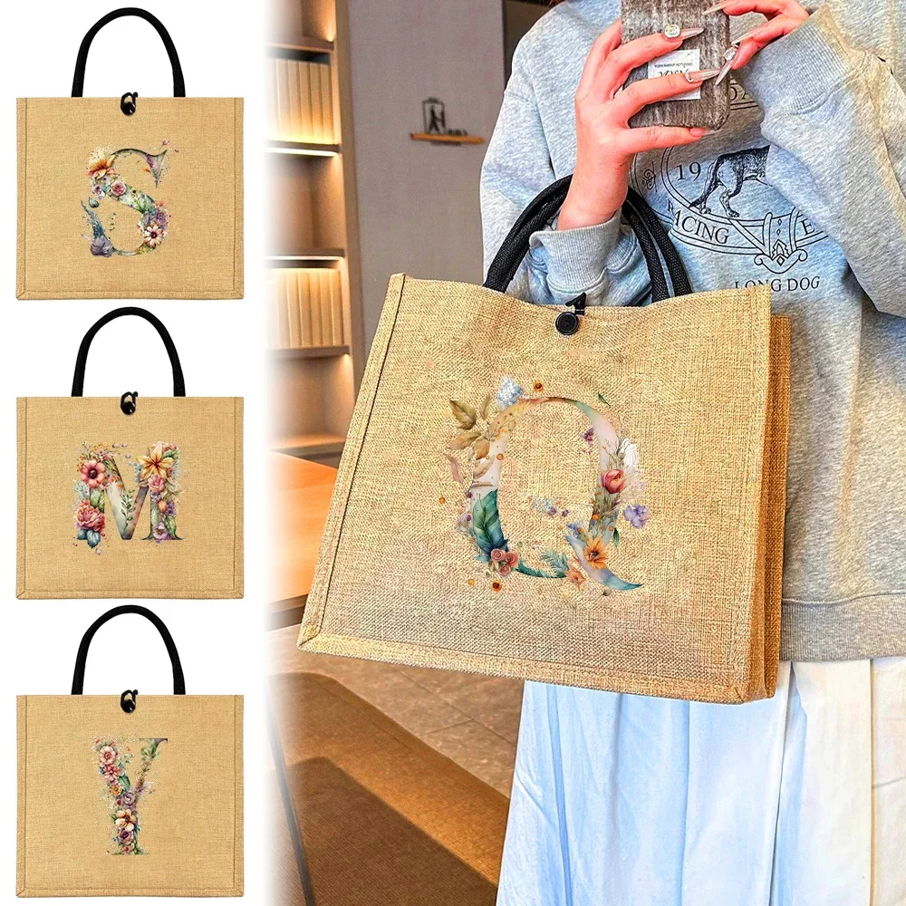 Linen Button Handbag Shoulder Bag floral letter Organizer Storage Jute Tote Bags Imitation Cotton and Women Shopping
Linen Button Handbag Shoulder Bag floral letter Organizer Storage Jute Tote Bags Imitation Cotton and Women Shopping