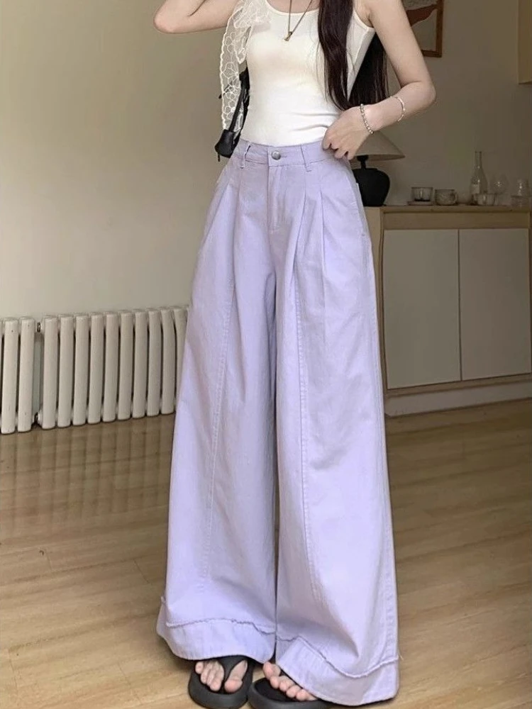 Women's Purple Pleated Wide Leg Jeans High Waist Baggy Floor Length Denim Trousers Summer New Streetwear Loose Fit
Women's Purple Pleated Wide Leg Jeans High Waist Baggy Floor Length Denim Trousers Summer New Streetwear Loose Fit
