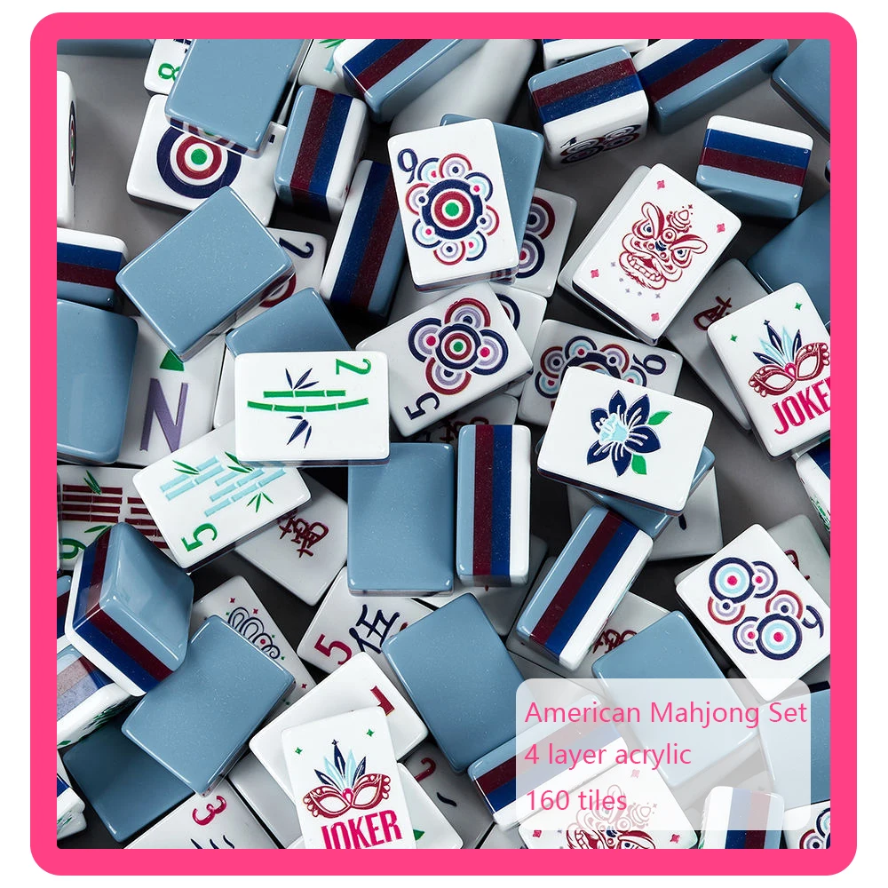 Gray Blue Luxury Engraved American Mahjong Sets Acrylic Mahjong 160 Tiles Leisure Family Party Games Portable MahJong
Gray Blue Luxury Engraved American Mahjong Sets Acrylic Mahjong 160 Tiles Leisure Family Party Games Portable MahJong