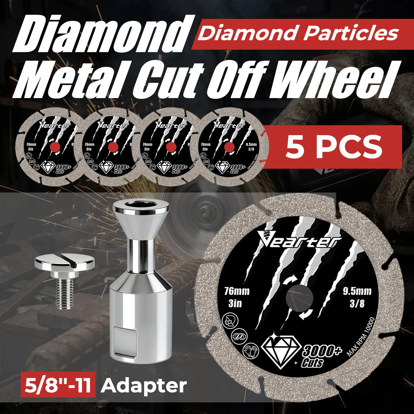 Vearter 5PCS Diamond Cut Off Wheel , 76mm Cutting Disc Set with 5/8''-11 Thread Adapter, Cutting Blades for Iron, Steel, Metal
Vearter 5PCS Diamond Cut Off Wheel , 76mm Cutting Disc Set with 5/8''-11 Thread Adapter, Cutting Blades for Iron, Steel, Metal