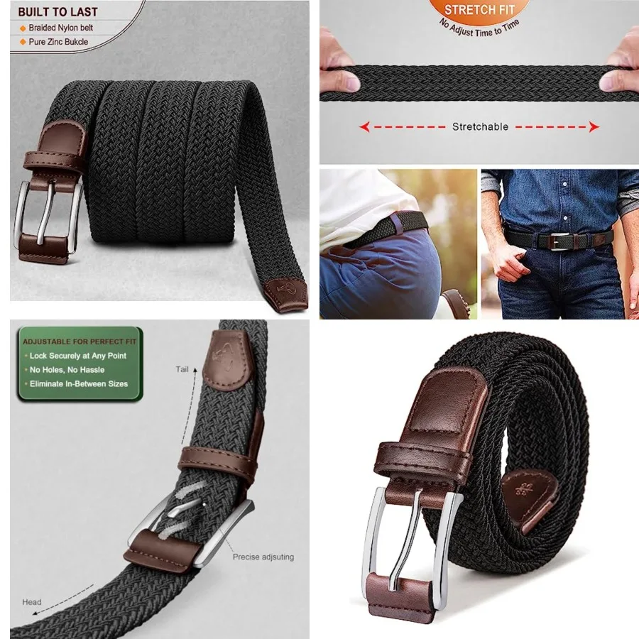 Stretch Belt Men,Mens Gift Woven Braided Web Belt 1 3/8 for Golf Casual Pants Shirts Jeans,42"-46"Waist Adjustable,Black
Stretch Belt Men,Mens Gift Woven Braided Web Belt 1 3/8 for Golf Casual Pants Shirts Jeans,42"-46"Waist Adjustable,Black