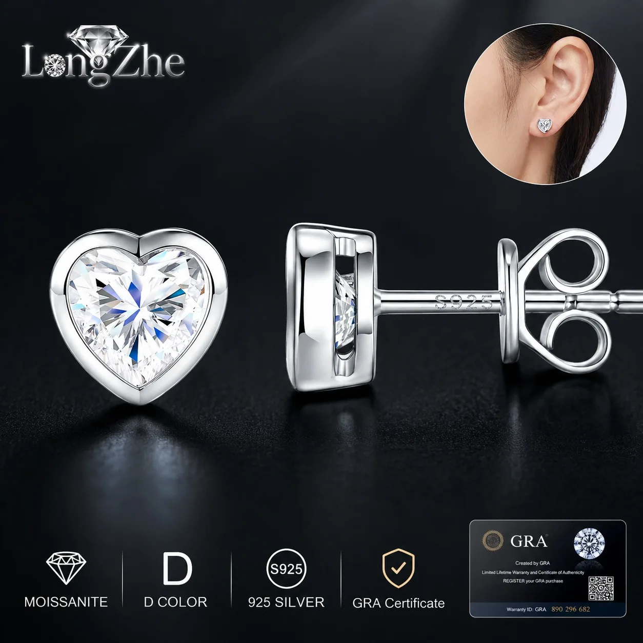 Moissanite Heart Stud Earrings for Women 0.5CT S925 Sterling Silver Romantic Minimalist Daily Wear Anniversary Jewelry Gift
Moissanite Heart Stud Earrings for Women 0.5CT S925 Sterling Silver Romantic Minimalist Daily Wear Anniversary Jewelry Gift