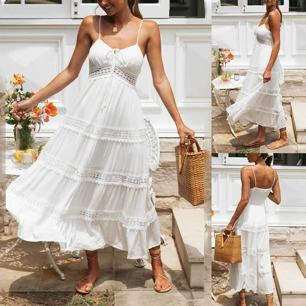 2023 New Suspender Dress Bohemian Style Spaghetti Strap Summer Trendy With Lace Stitching Lace-up Long Dress Female
2023 New Suspender Dress Bohemian Style Spaghetti Strap Summer Trendy With Lace Stitching Lace-up Long Dress Female