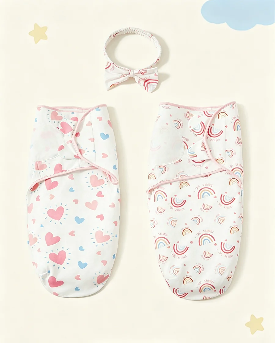 3pcs Soft And Skin-Friendly Baby Swaddle Set With Heart Design
3pcs Soft And Skin-Friendly Baby Swaddle Set With Heart Design