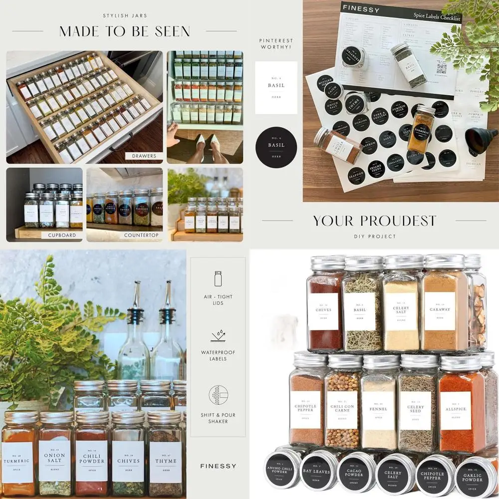 Набор из 36 прозрачных стеклянных баночек для специй объемом 4 унции с этикетками и металлическими дозаторами для хранения приправ на кухне
Набор из 36 прозрачных стеклянных баночек для специй объемом 4 унции с этикетками и металлическими дозаторами для хранения приправ на кухне