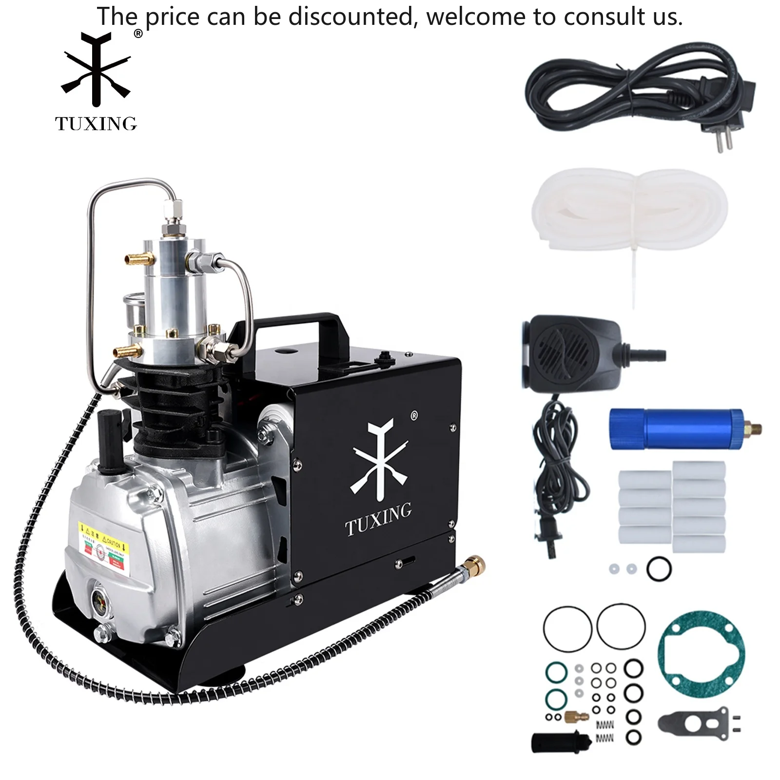TUXING High Pressure Single Cylinder 110V 220V 4500psi 300bar 30mpa Hunting Snorkeling Scuba Diving Paintball PCP Air Compressor
TUXING High Pressure Single Cylinder 110V 220V 4500psi 300bar 30mpa Hunting Snorkeling Scuba Diving Paintball PCP Air Compressor