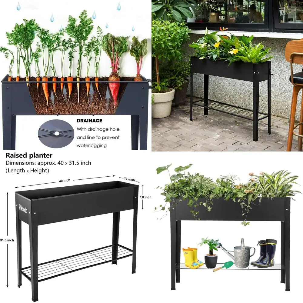 Elevated Metal Planter Box with Legs, Drainage, Frost-Resistant Black
Elevated Metal Planter Box with Legs, Drainage, Frost-Resistant Black