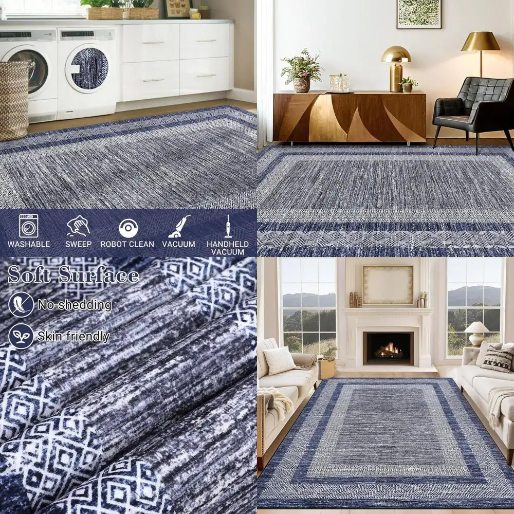 Contemporary Blue 5x7 Geometric Area Rug with Distressed Border, Washable, Non-Slip, Thin and Low Pile for Living or Dining Room
Contemporary Blue 5x7 Geometric Area Rug with Distressed Border, Washable, Non-Slip, Thin and Low Pile for Living or Dining Room