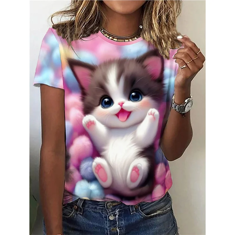 Cute Pink Cats T-Shirts For Women 3D Printed Animal Pattern Daily Casual Short Sleeve Tees Fashion Personality Loose Female Tops
Cute Pink Cats T-Shirts For Women 3D Printed Animal Pattern Daily Casual Short Sleeve Tees Fashion Personality Loose Female Tops