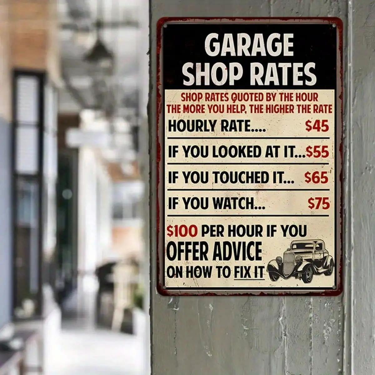 1PC Tin Sign Humorous Garage Rates - Automotive Shop/Workplace Decor, Aluminum Metal Wall Art, 8x12 Inch
1PC Tin Sign Humorous Garage Rates - Automotive Shop/Workplace Decor, Aluminum Metal Wall Art, 8x12 Inch