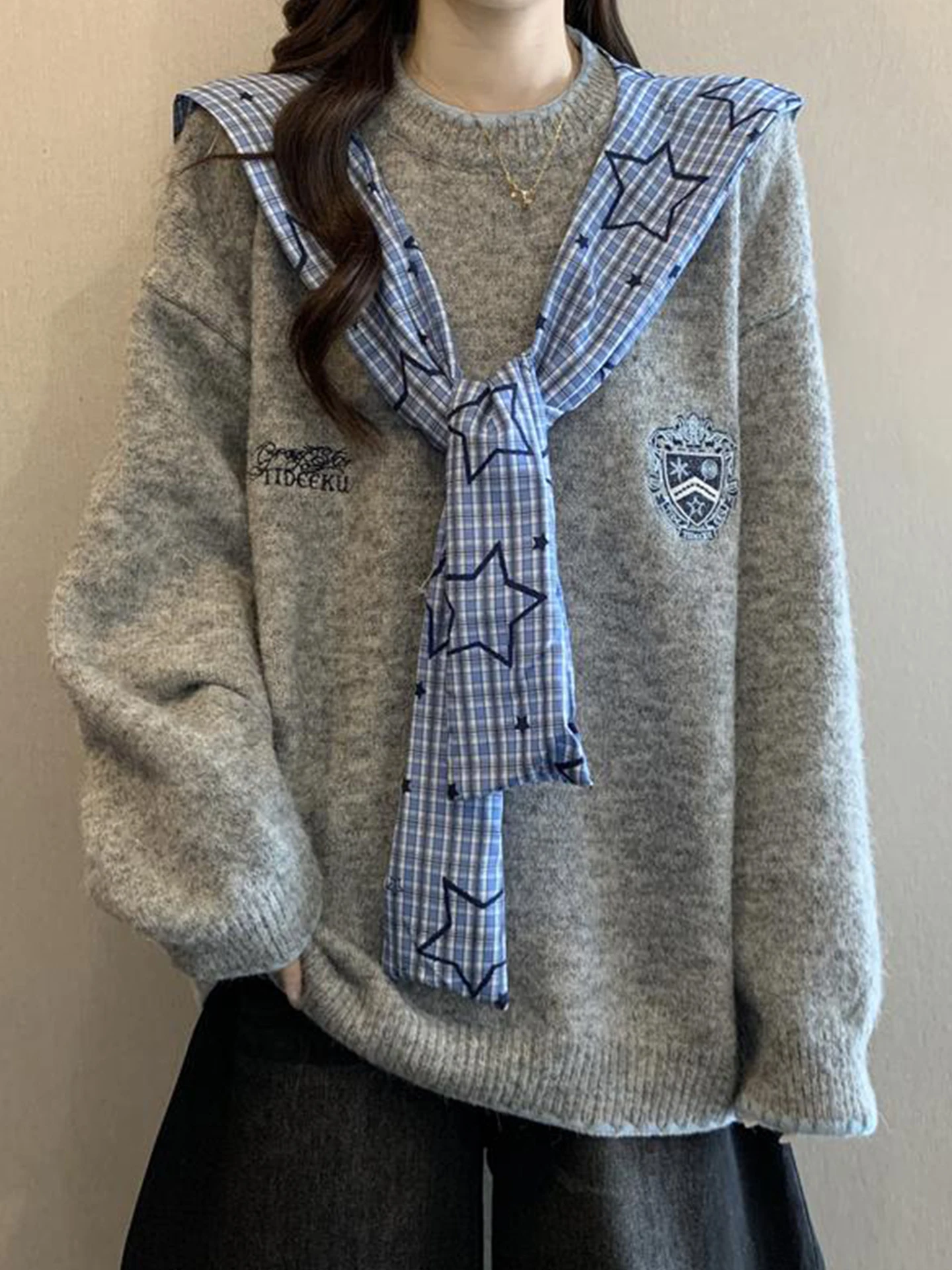 Detachable Plaid Belted Hoodie Women's Knitted Sweater round Ne Large Size Autumn Winter Faion College Sle Top
Detachable Plaid Belted Hoodie Women's Knitted Sweater round Ne Large Size Autumn Winter Faion College Sle Top