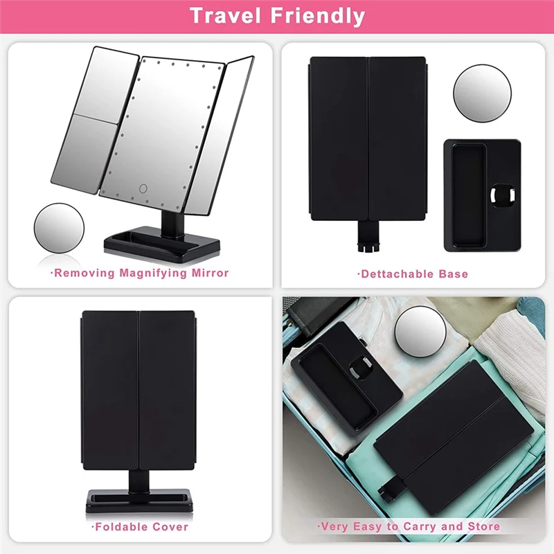 Trifold Makeup Mirror With 22 LED Lights,10X/3X/2X Magnification Portable Fold Lighted Table Desk Cosmetic Mirrorabkw
Trifold Makeup Mirror With 22 LED Lights,10X/3X/2X Magnification Portable Fold Lighted Table Desk Cosmetic Mirrorabkw