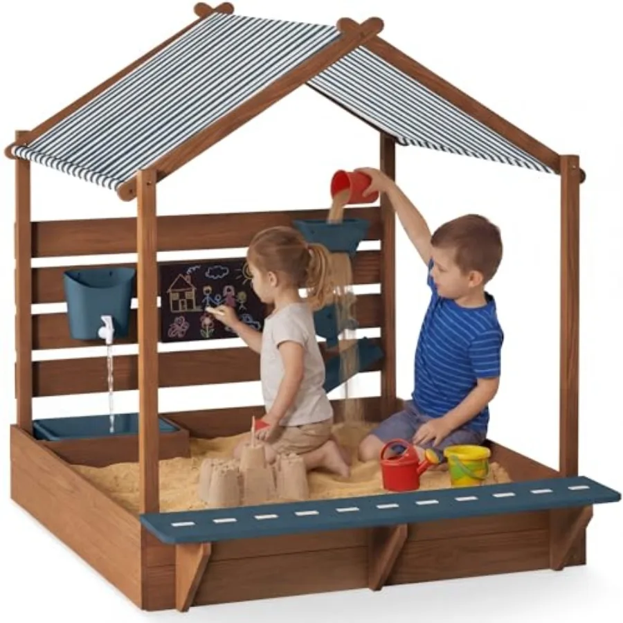Outdoor backyard sandbox with canopy: extra large wooden playset featuring water table, sink, chalkboard, bench seating 110 lb
Outdoor backyard sandbox with canopy: extra large wooden playset featuring water table, sink, chalkboard, bench seating 110 lb