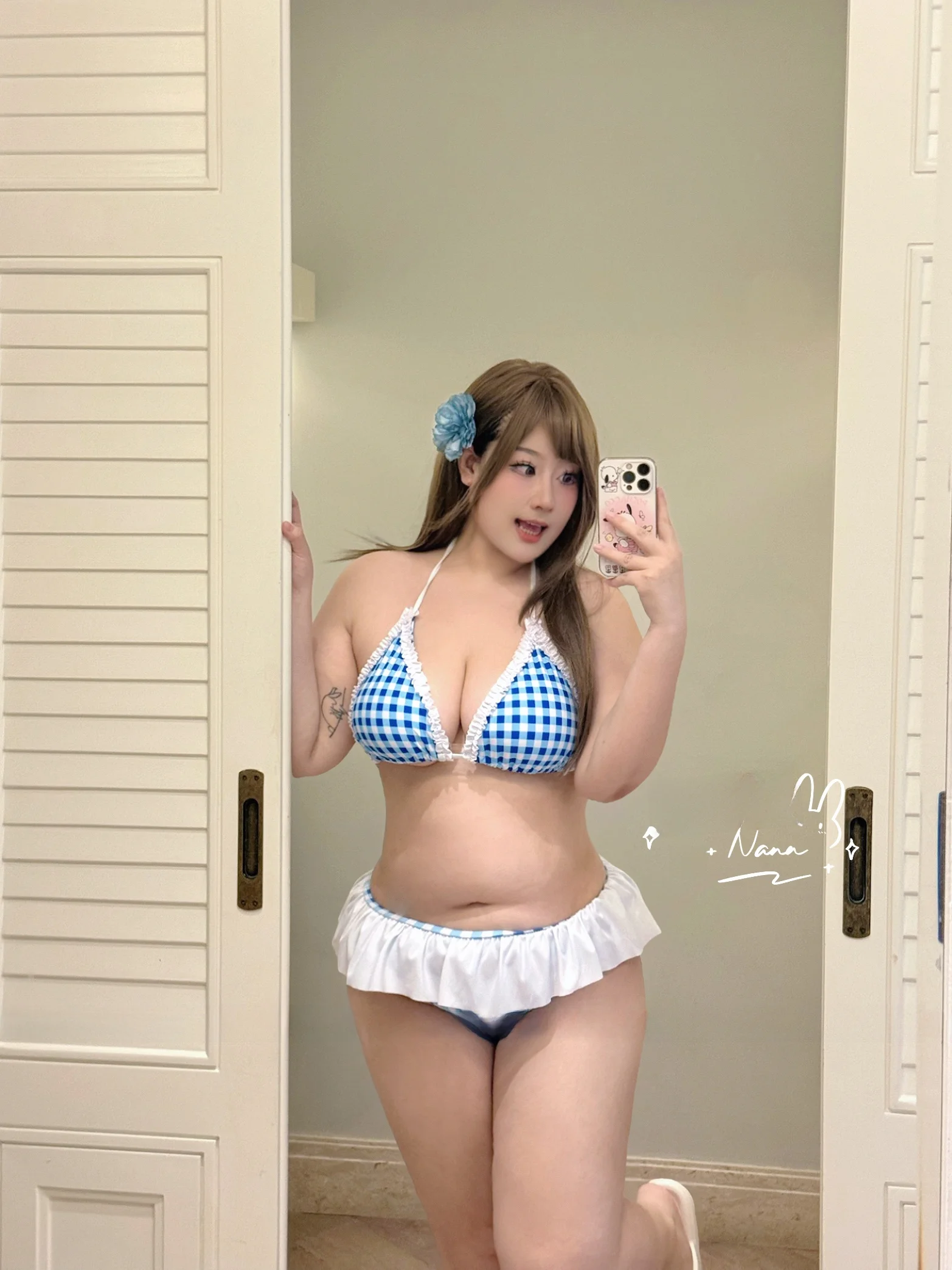 Good Night Nana Sexy Cute Lace Trim Deep V Bikini Swimsuit plus Size Women's Fashion Low Waist Short Sleeve A-Line Skirt
Good Night Nana Sexy Cute Lace Trim Deep V Bikini Swimsuit plus Size Women's Fashion Low Waist Short Sleeve A-Line Skirt