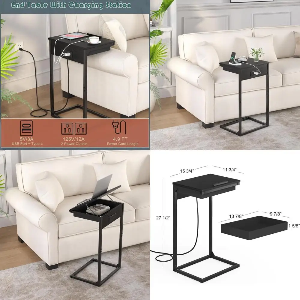 Black 2-Piece Adjustable C-Shaped End Table Set with Charging Station for Small Spaces, Ideal for Sofa Bedside
Black 2-Piece Adjustable C-Shaped End Table Set with Charging Station for Small Spaces, Ideal for Sofa Bedside