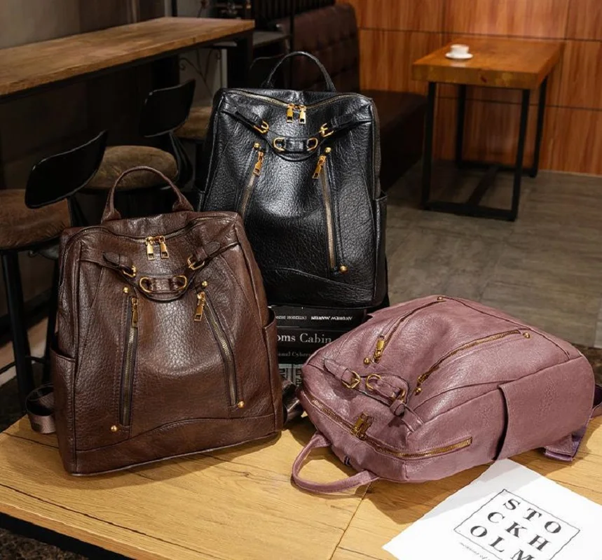 New Women's Fashion Retro Soft Leather High Capacity Travel Backpacks Laptop School Bag Double Zipper Shoulder Bags Backpack
New Women's Fashion Retro Soft Leather High Capacity Travel Backpacks Laptop School Bag Double Zipper Shoulder Bags Backpack