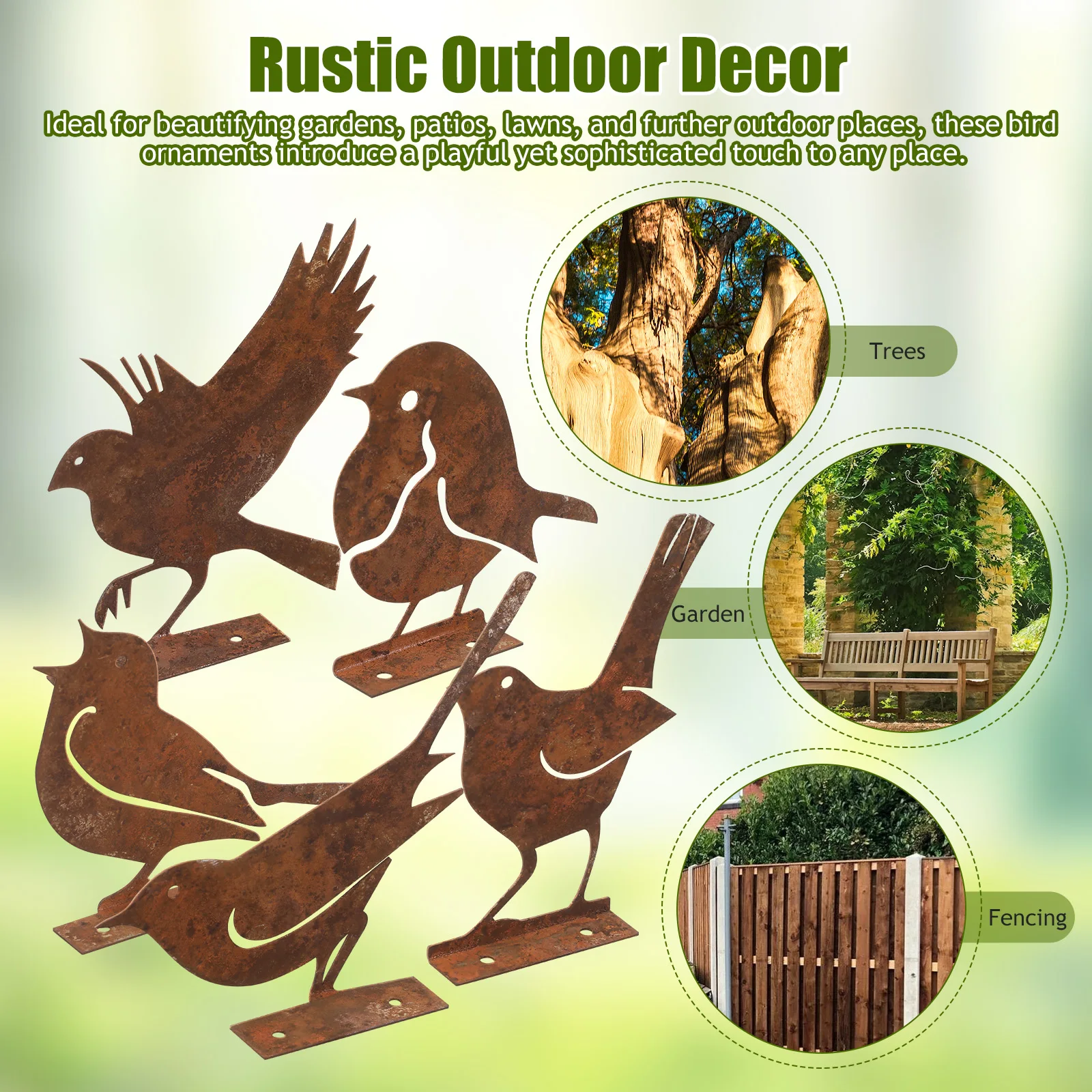 5 Pcs Bird Garden Decor Rustic Iron Outdoor Statue Lawn Fence Metal Decoration Garden Art Sculpture
5 Pcs Bird Garden Decor Rustic Iron Outdoor Statue Lawn Fence Metal Decoration Garden Art Sculpture
