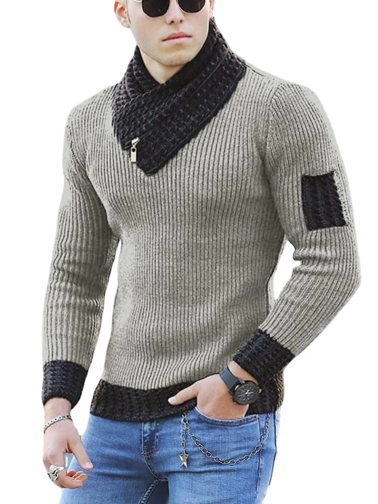 2024 New European and American Men's Scarf Collar Sweater Knitted Pullover Long sleeved Sweater Men's Spliced Sweater Coat
2024 New European and American Men's Scarf Collar Sweater Knitted Pullover Long sleeved Sweater Men's Spliced Sweater Coat