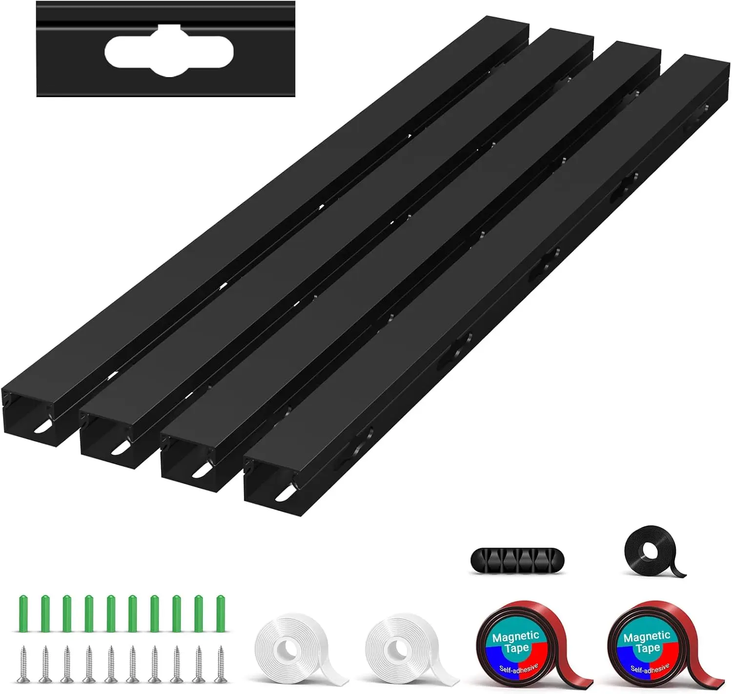 Magnetic Cable Hider Raceway Kit, Under Desk Cord Organizer with Large Hole for Computer, Gaming Desk, TV - 4PCS Black
Magnetic Cable Hider Raceway Kit, Under Desk Cord Organizer with Large Hole for Computer, Gaming Desk, TV - 4PCS Black