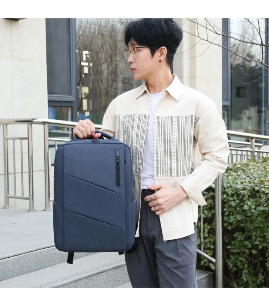 Black diagonal cut laptop backpack anti splash side USB hole for men daily office commute short business outing
Black diagonal cut laptop backpack anti splash side USB hole for men daily office commute short business outing
