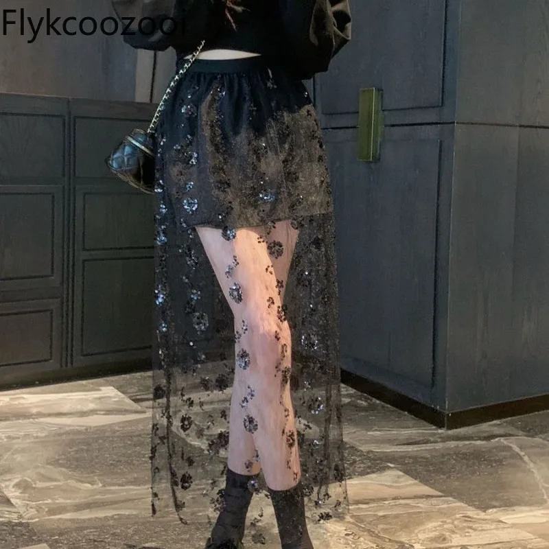 Lady Sequins Lace Spliced Sheer Mid Skirt Women Empire-waisted Mesh Fairycore Gothic Skirt Summer Trendy Evening Party Clothing
Lady Sequins Lace Spliced Sheer Mid Skirt Women Empire-waisted Mesh Fairycore Gothic Skirt Summer Trendy Evening Party Clothing