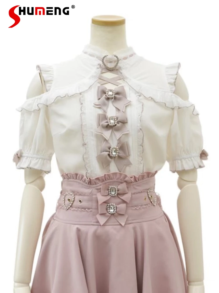 Lolita Sweet Woman Three-Piece Bow Heart Buckle Blouse for Women 2023 Summer New Cute Off-Shoulder Lace Shirt and Top Female
Lolita Sweet Woman Three-Piece Bow Heart Buckle Blouse for Women 2023 Summer New Cute Off-Shoulder Lace Shirt and Top Female