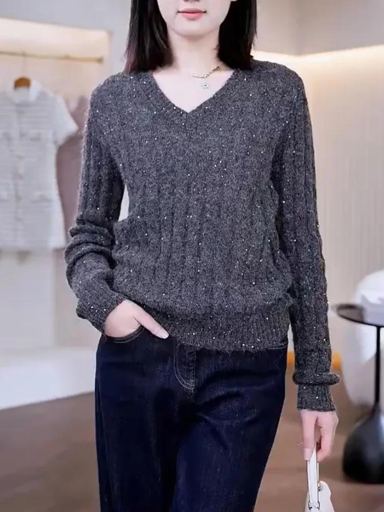 Korean Sle V-Ne Knitwear Sequin Women's Faionable Versatile Slimming Age-Defng Top Large Size Autumn New Arrival
Korean Sle V-Ne Knitwear Sequin Women's Faionable Versatile Slimming Age-Defng Top Large Size Autumn New Arrival